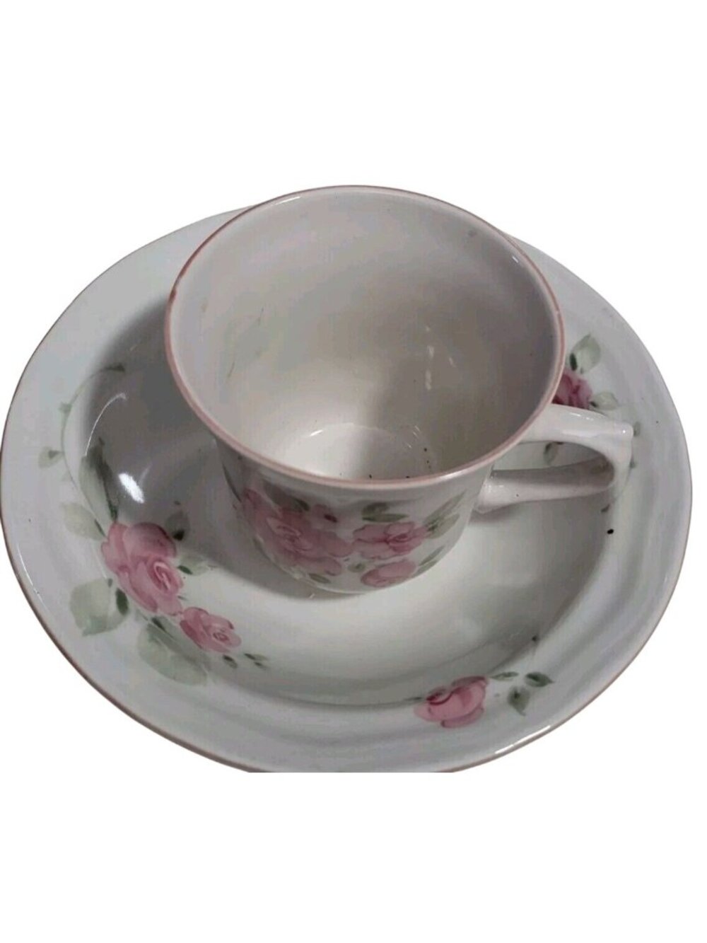 4 Piece Gibson Housewares Tea Rose Pattern 2 Saucers, 1 Cup, 1 Soup Bowl
